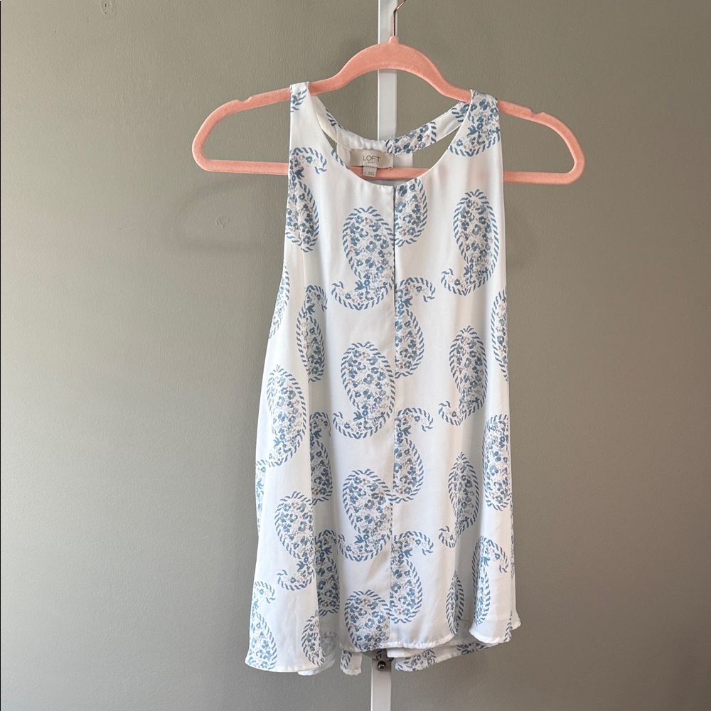 LOFT‎ White and Blue Paisley Tank Top Size L